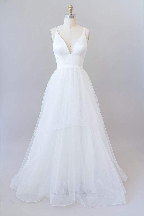 Beautiful V-neck Tulle A-line Wedding Dress Kpw0073