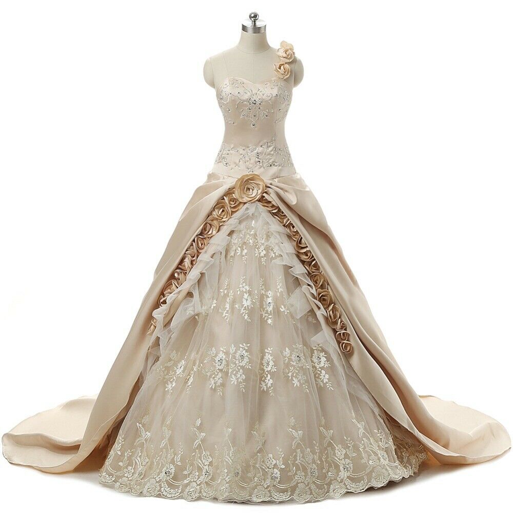 Champagne Wedding Dress,one Shoulder Wedding Dress
