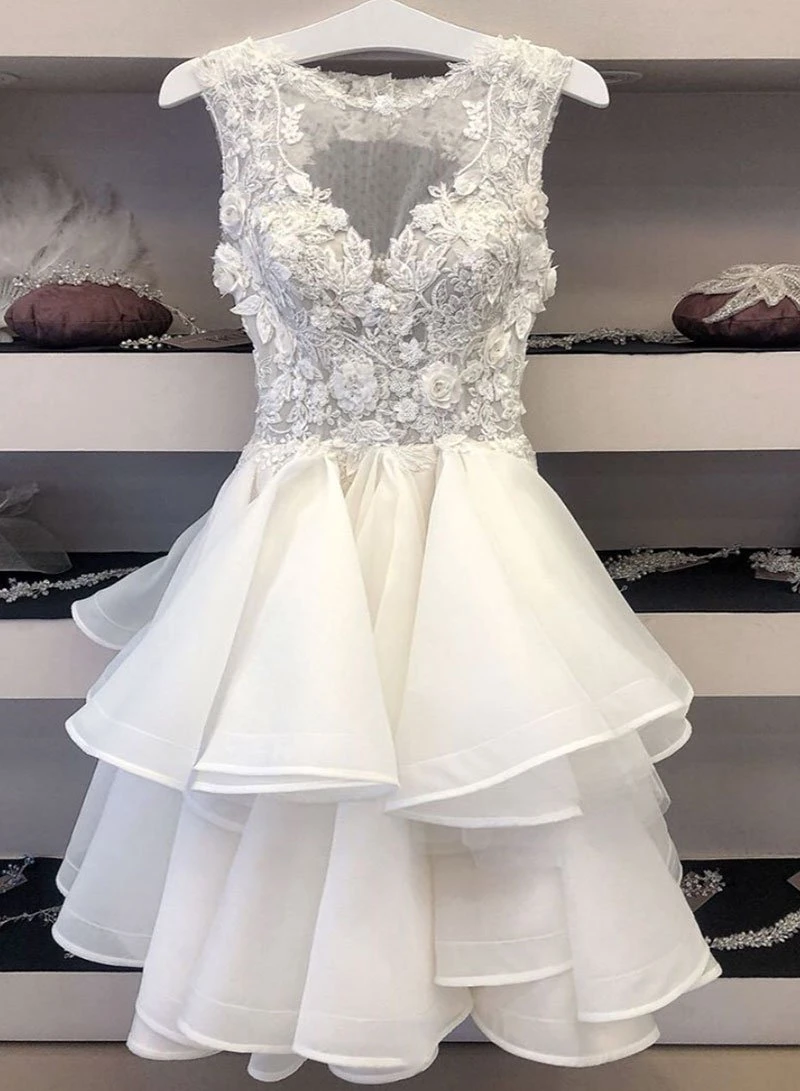 Kateprom White Lace Tulle Short Prom Dress Homecoming Dress Kpp0480