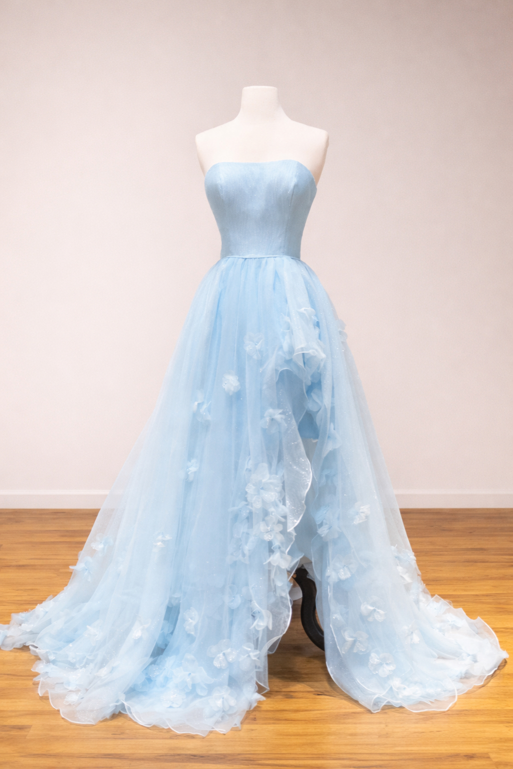 Light Blue Strapless Floral Applique High Low Tulle Ball Gown on Luulla