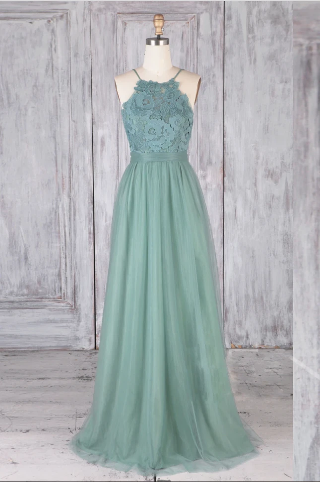 Kateprom Green Tulle Lace Long Prom Dress Green Lace Evening Dress Kpp0492
