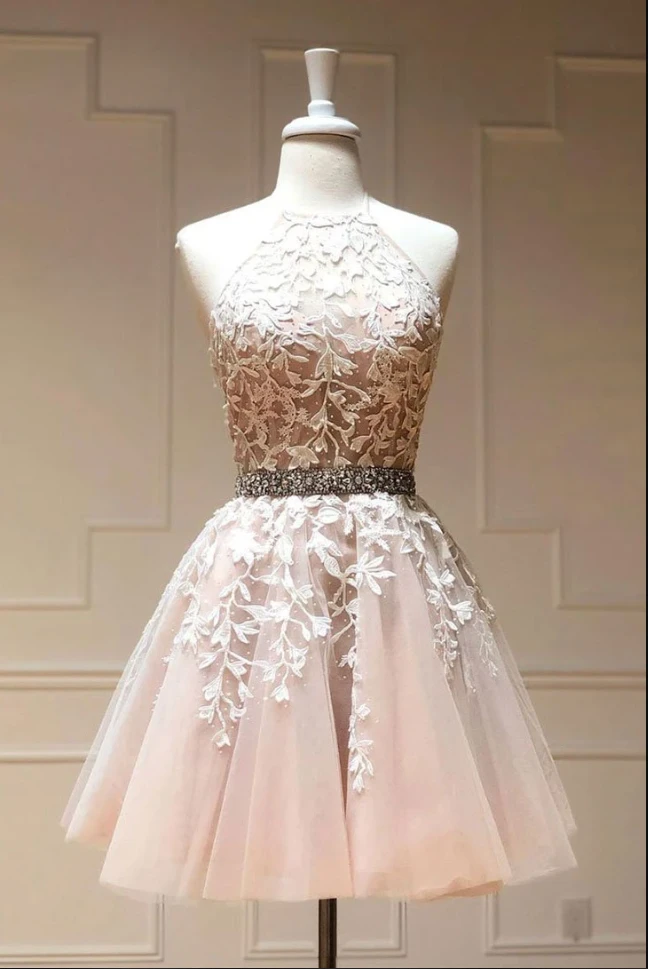 Kateprom Champagne Tulle Lace Short Prom Dress Champagne Homecoming Dress Kpp0495