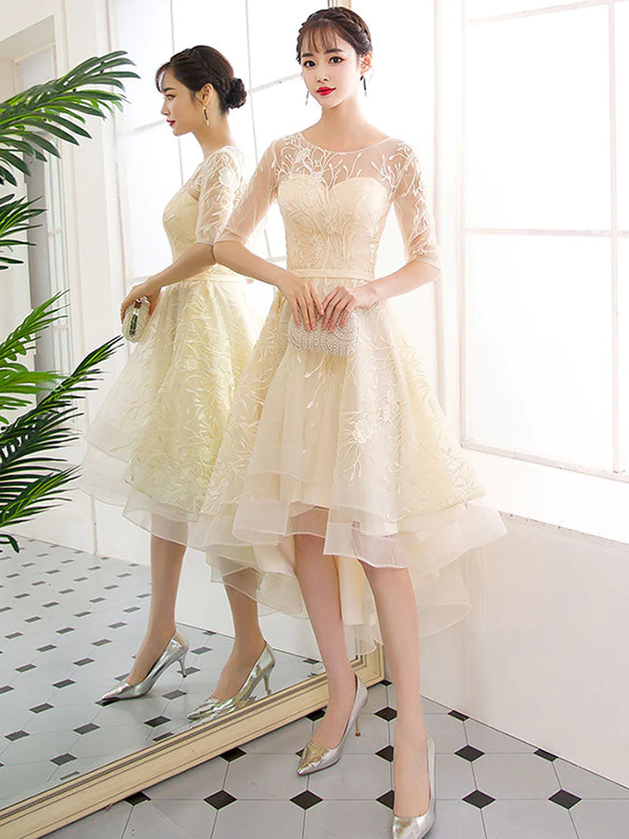 Kateprom Champagne Tulle Short Prom Dress, Champagne Homecoming Dress Kpp0512