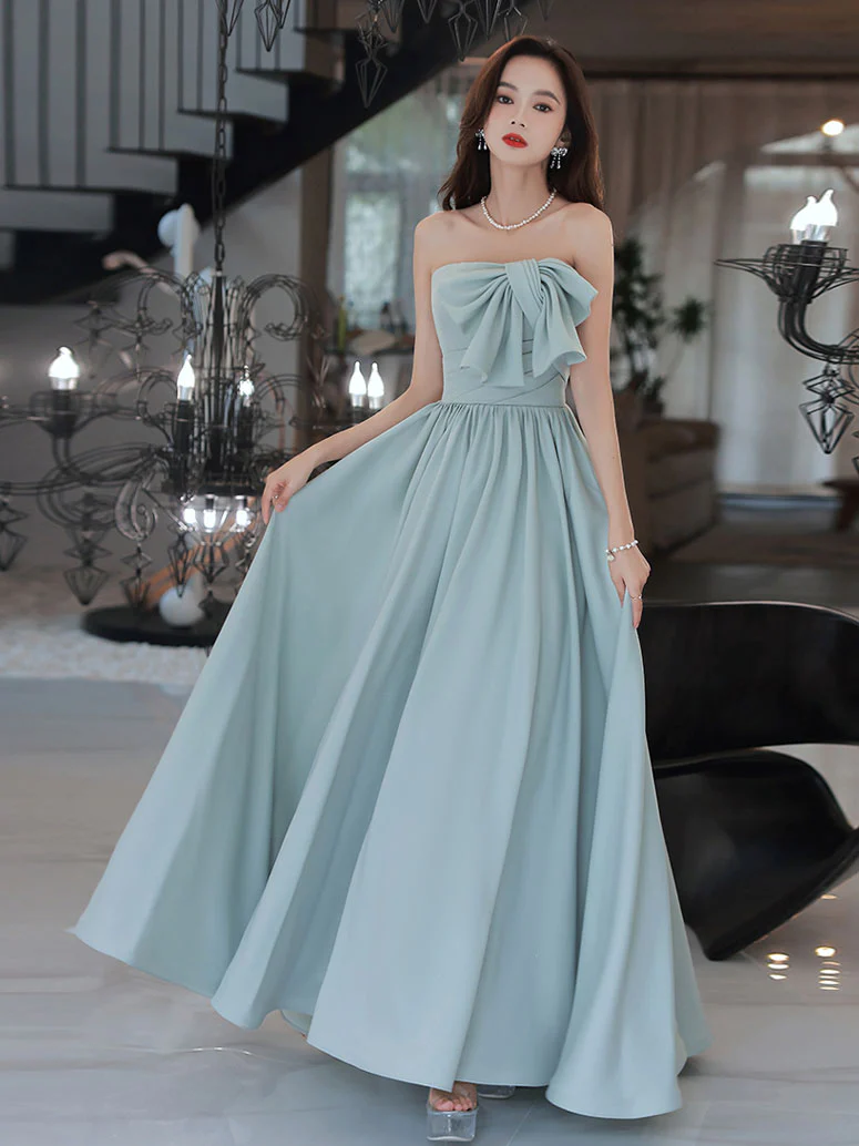 Kateprom Blue Satin A Line Long Prom Dress, Blue Bridesmaid Dress Kpp0516