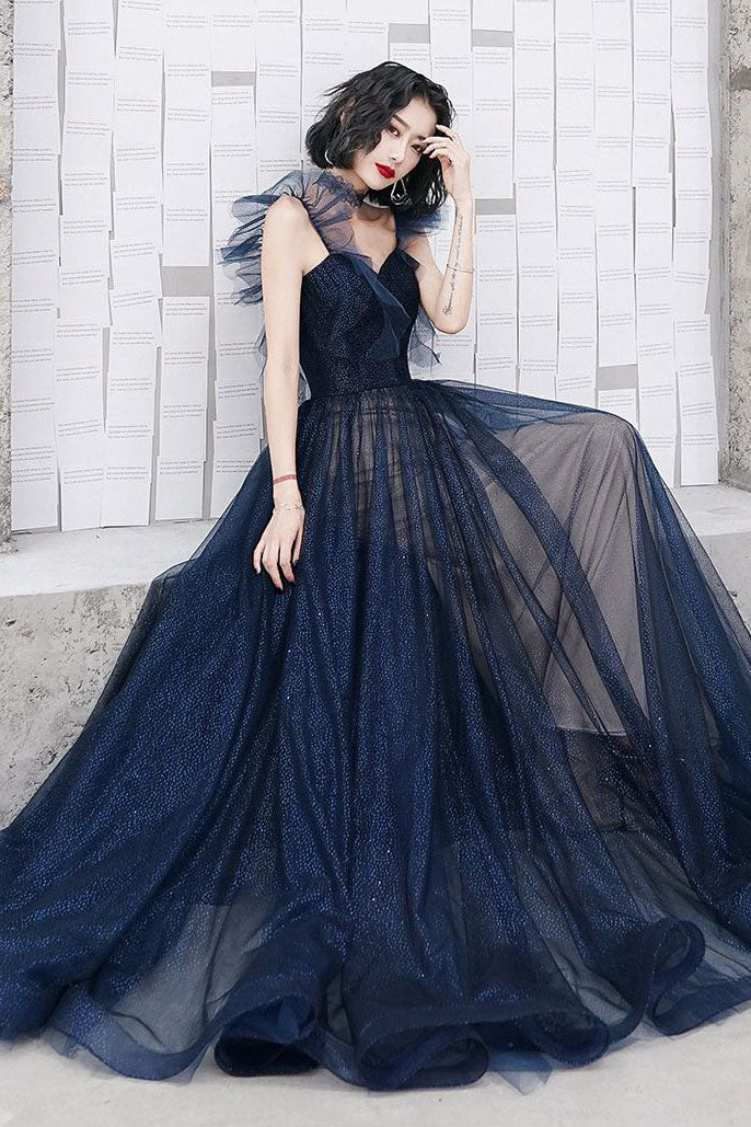 Pretty Ball Gown Sweetheart Tulle Long Blue Floor Length Prom Dresses C2862 main image 0