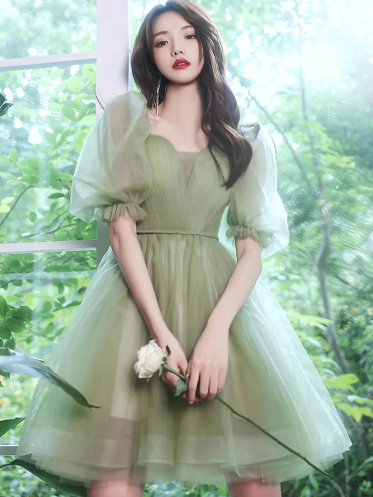 green emerald velvet dress Emerald Green Princess V Neck Short Prom Dresses, Emerald Green Homeco –  Lwt Dress main image 1