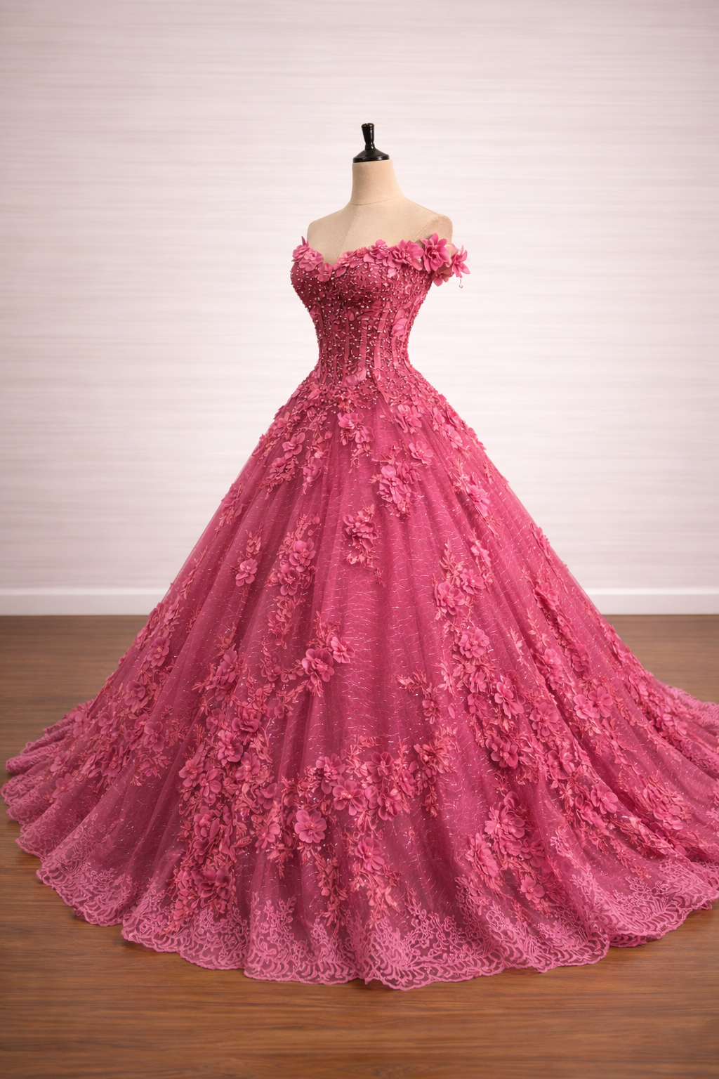chinese dress ladies Hot Pink Lace Corset Tiered High-Low Prom Gown – Modsele main image 1