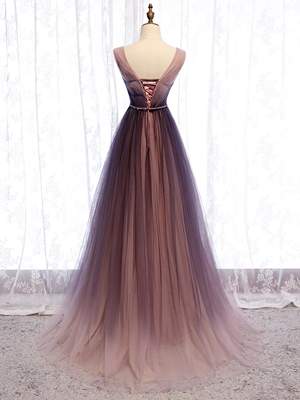 A Line V Neck Purple Ombre Prom Dresses, V Neck Purple Ombre Formal Evening Bridesmaid Dresses on Luulla