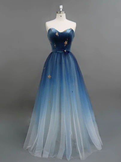 A-line Sweetehart Prom Dress Ombre Prom Dresses Blue Long Evening Dress