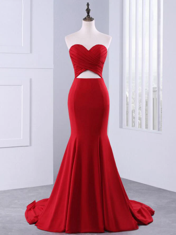 Chic Mermaid Red Prom Dress Sweetheart Simple Long Prom Dress Evening Dress  on Luulla