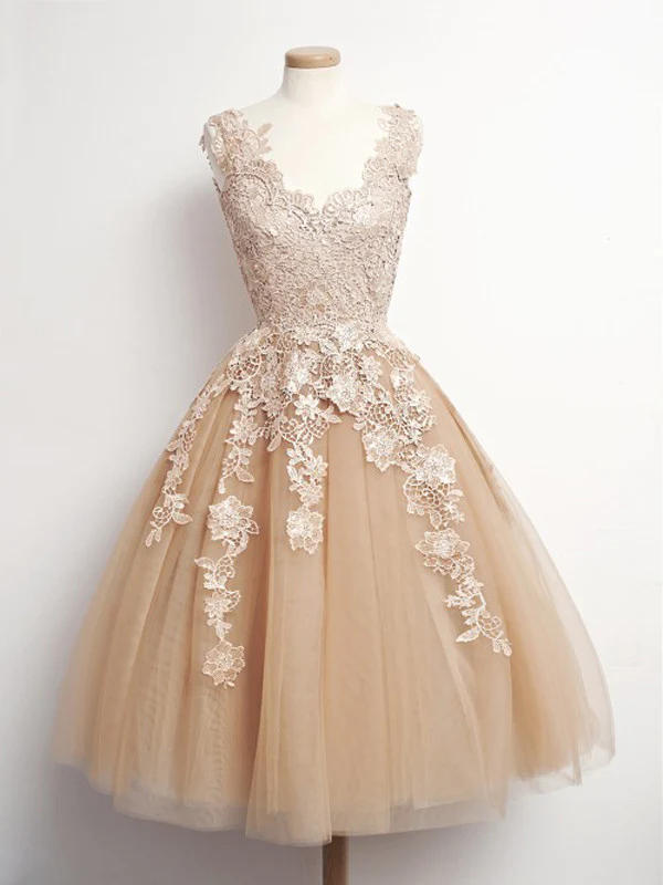 A-line V-neck Short Mini Tulle Homecoming Dress Short Prom Dresses