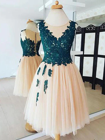 A-line Dark Green Short Prom Dress Scoop Lace Short Prom Dress Homecoming Dress