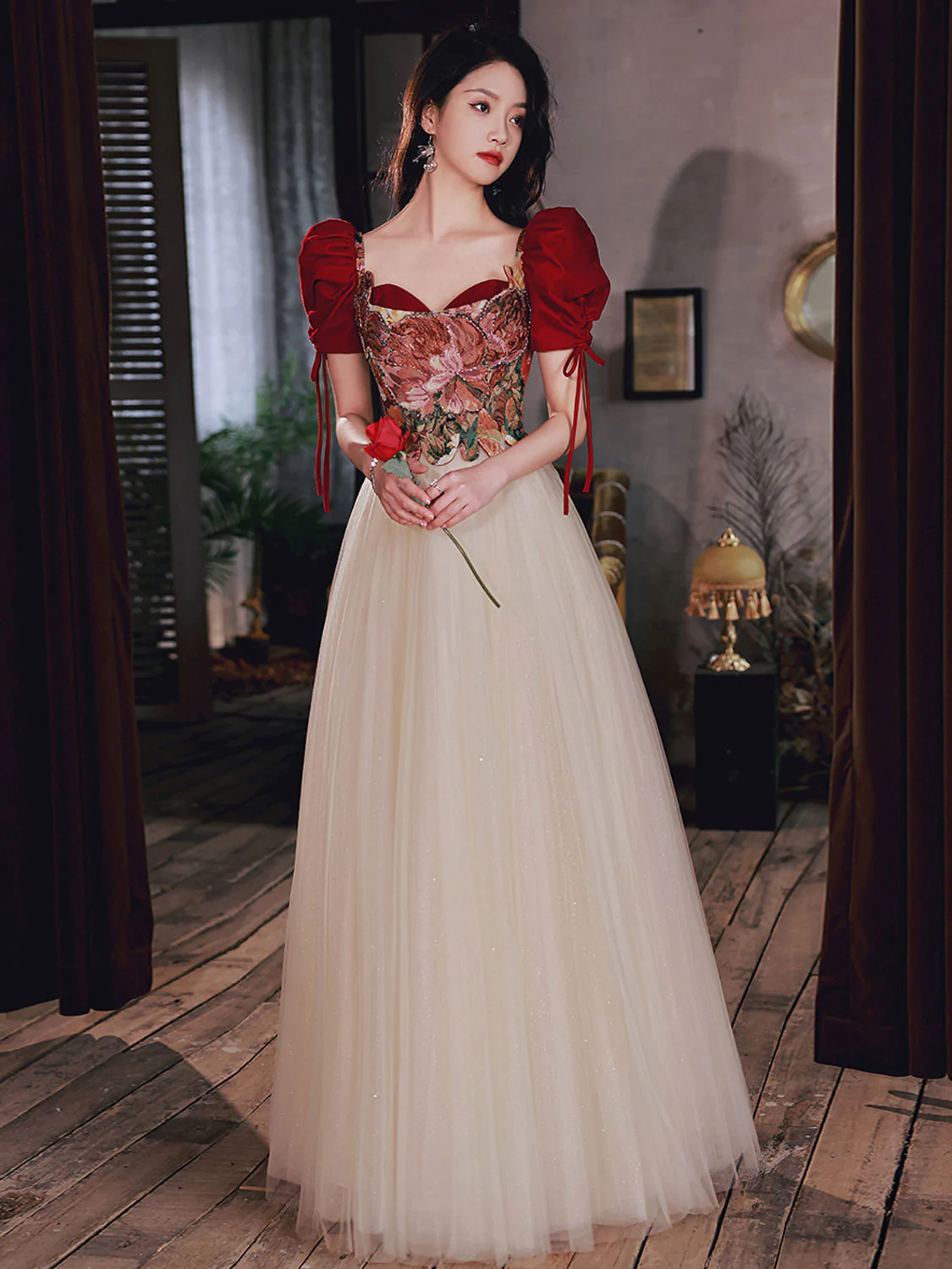 chinese dress ladies Detachable Long Sleeves Blue Lace Sweetheart A-Line Short Graduation Dresses, CP0993 US4 / Custom Color(leaving A note)
