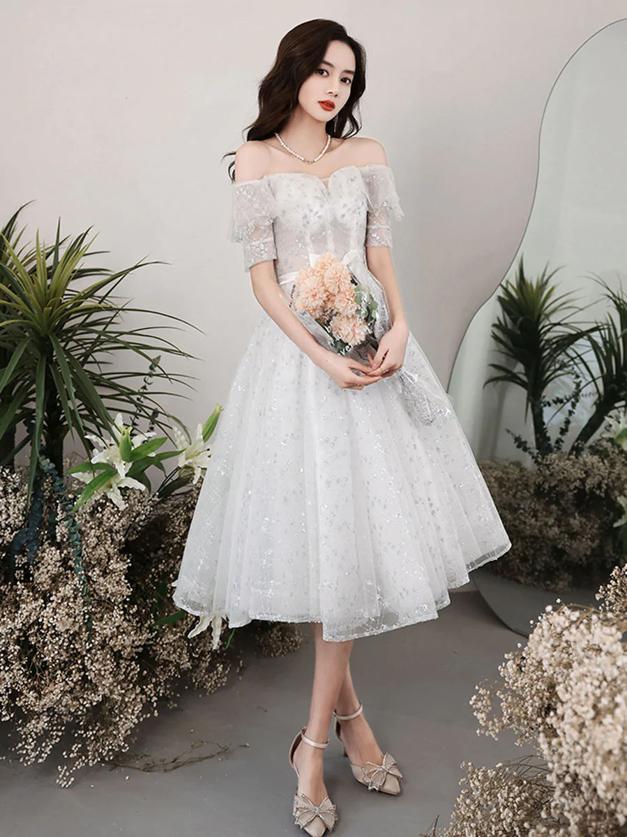 formal short puffy dresses Cute A Line Sequin Prom Dress, White Short Homecoming Dress on Luulla acornimport
