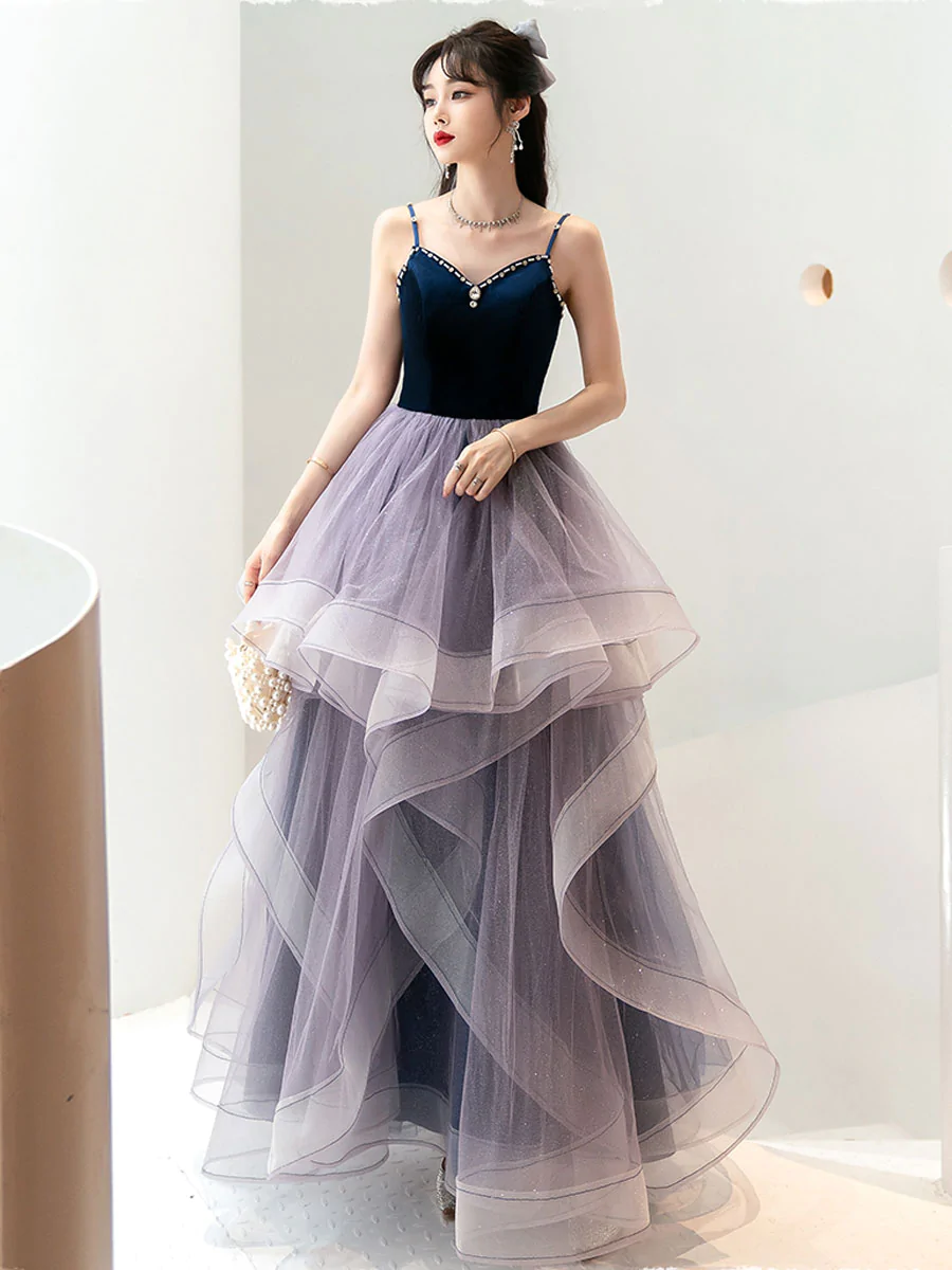 Sparkly Metallic Purple Sweetheart Long Prom Dress