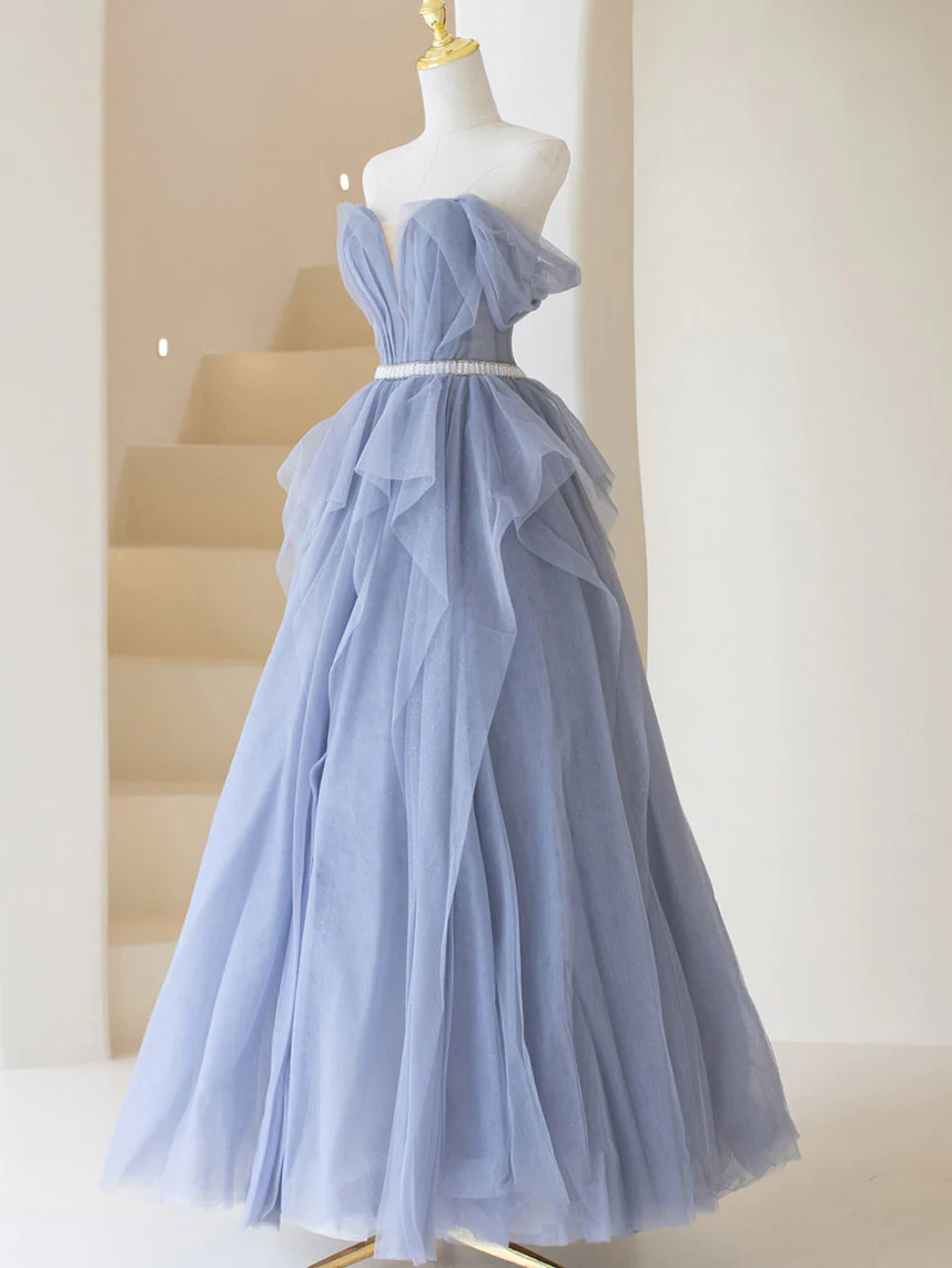 Purple Tulle Off The Shoulder Prom Dress Long Sexy