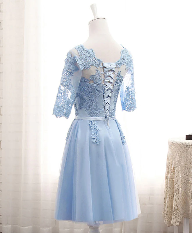 Elegant Dark Blue Lace Applique Tulle Long Prom Dress for Bridesmaids
