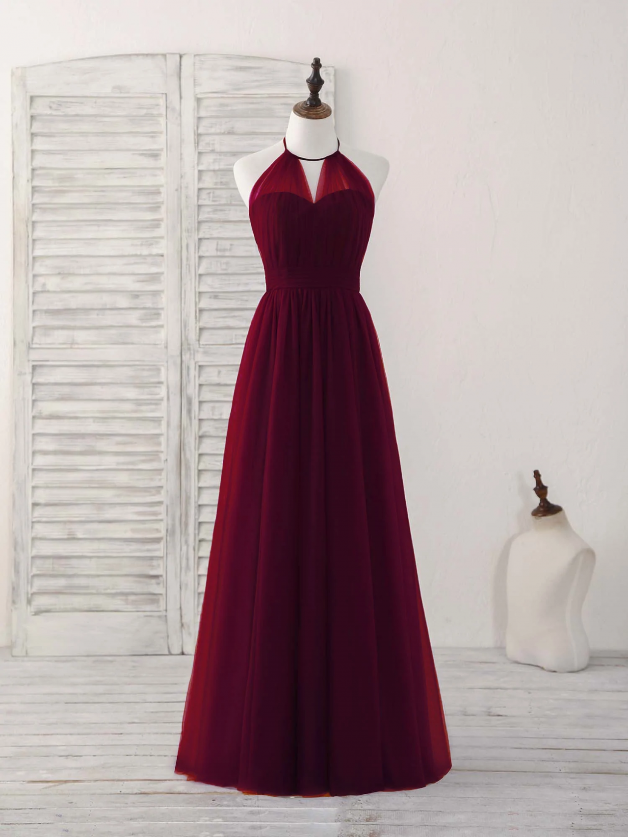 simple burgundy bridesmaid dresses Simple Demure Burgundy Plus Size V-Neck Asymmetric Hem Long Sleeve Gow main image 0