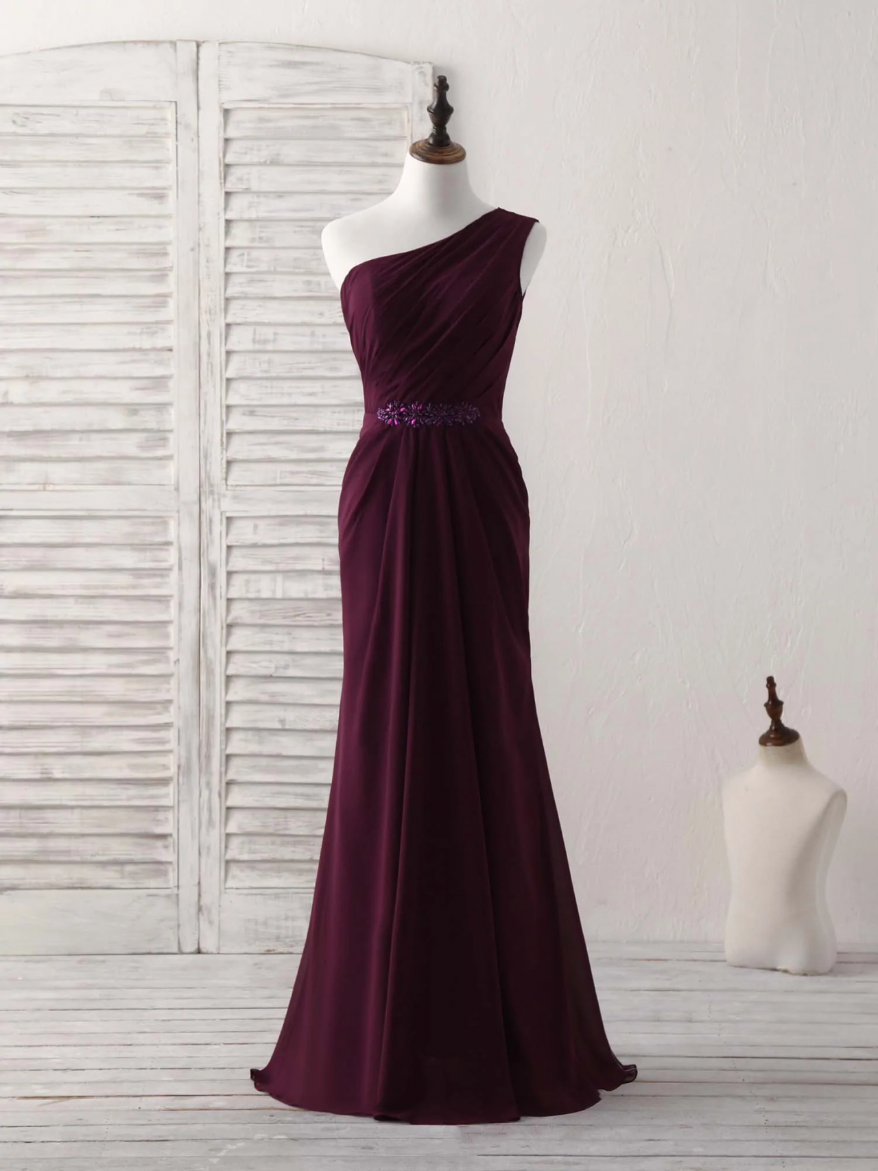Vintage V Neck Brown Chiffon Mermaid Long Prom Dress Evening Gown SP1074 main image 1