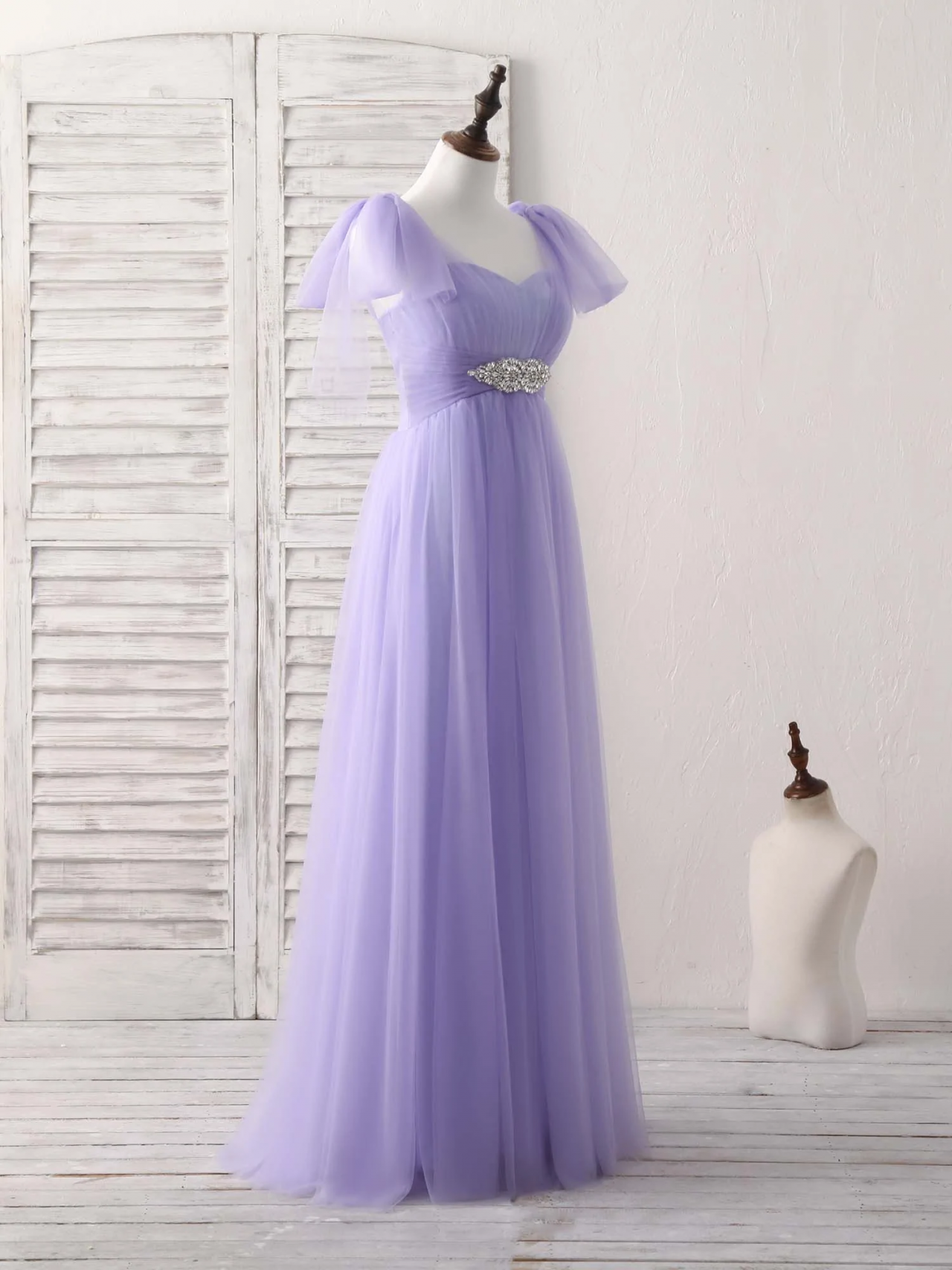 Aline Purple Sweetheart Neck Tulle Long Evening Prom Dress, Purple Evening Dress