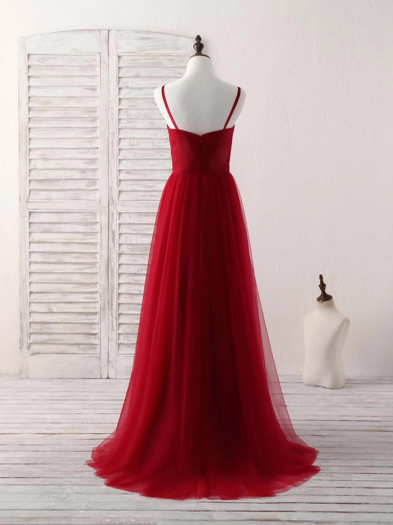High Low Burgundy Tulle Long Prom Dress, Wine Red High Low Formal Evening Dress Y1521