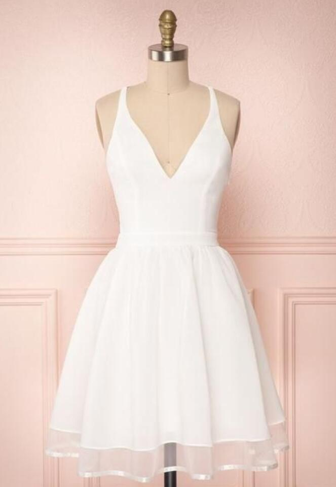 high waisted formal dresses Zapaka Women White Short Homecoming Dress with 3D Flower Back Zipper Satin Bodycon Sleeveless Cocktail Dress, White / US14