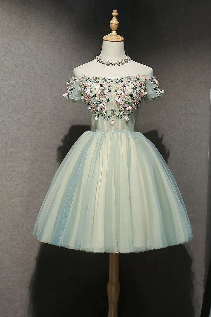 Cute Off The Shoulder Tulle Flower Homecoming Dress