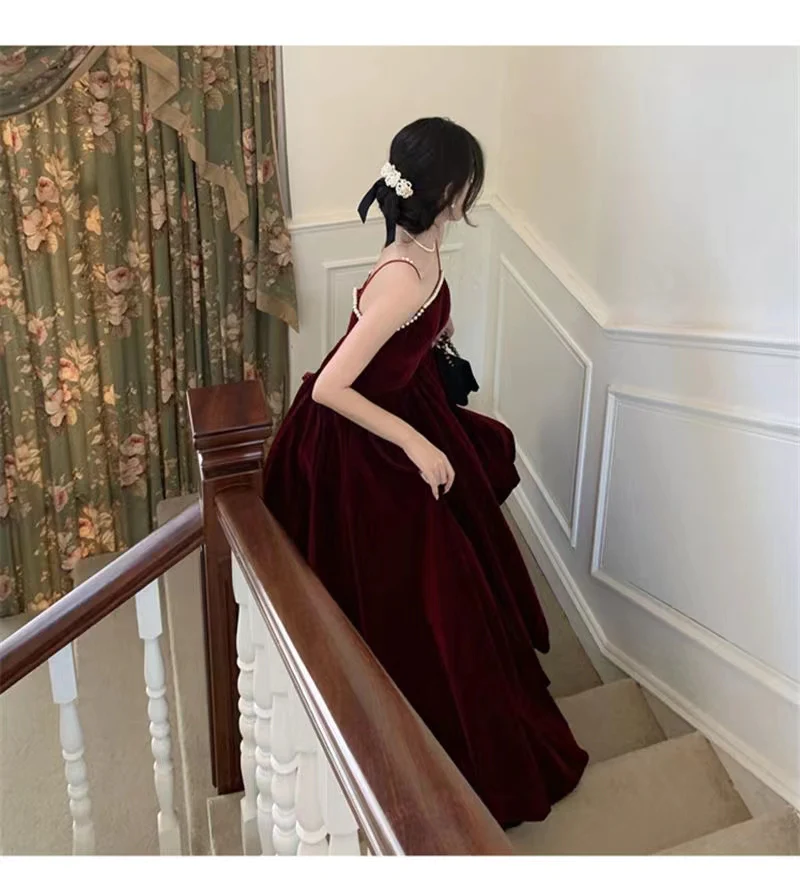 Burgundy Spaghetti-Straps Prom Dress with Ruffles