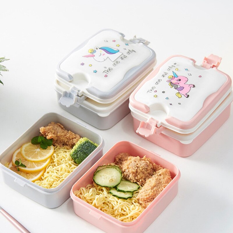Cartoon Double Layer Lunch Box With Lids Lunch Container Portable Bento Box