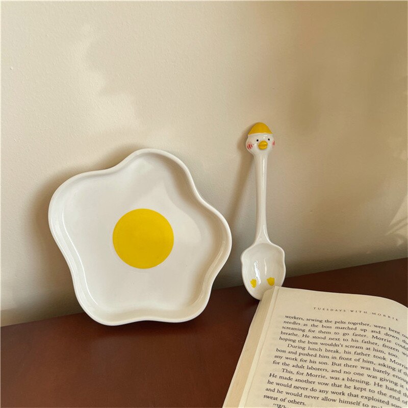 Korean Ins Cute Cartoon Poached Egg Hand-painted Ceramic Plate