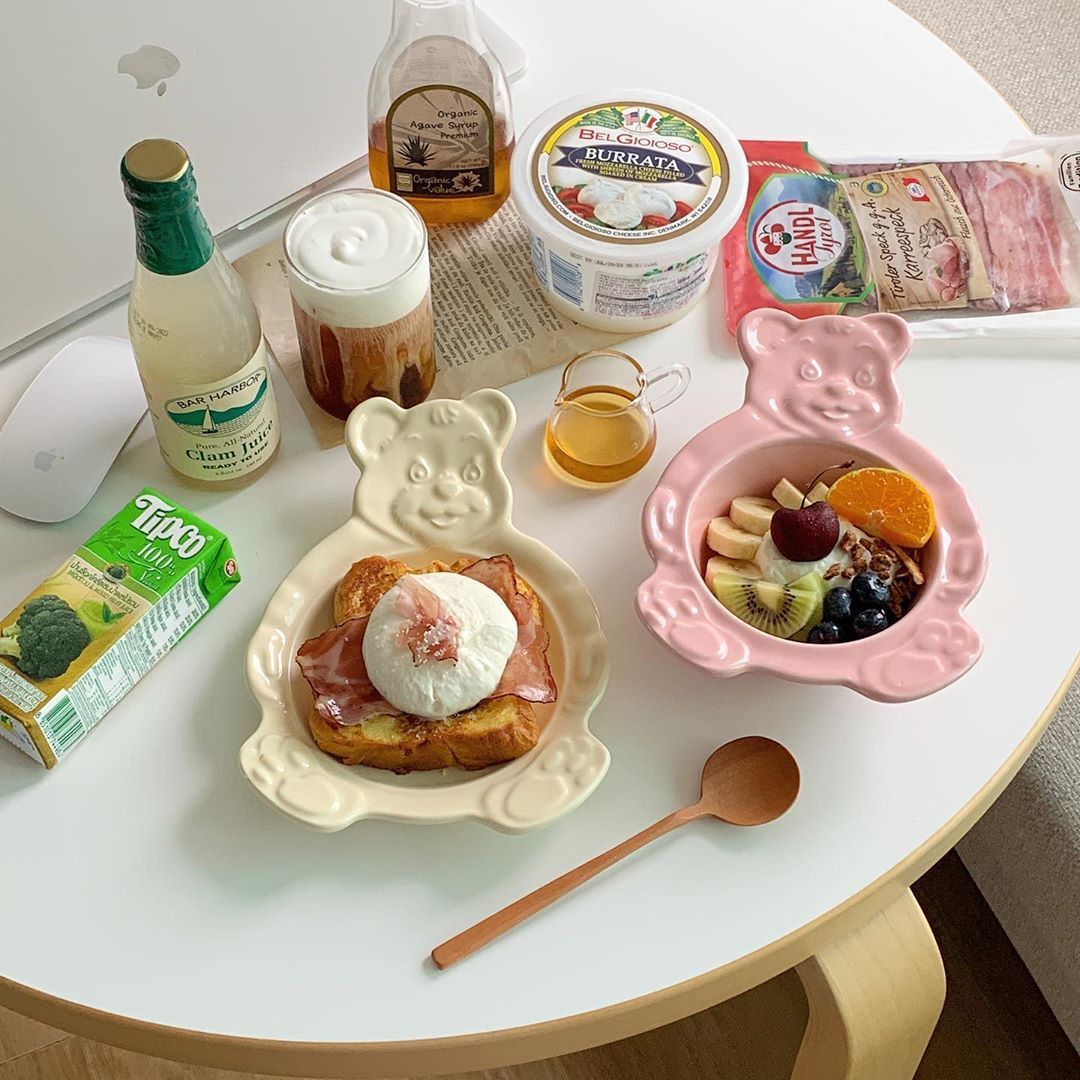 Korean Ins Style Retro Cute Bear Bowl Dessert Plate Ceramic Bowl Breakfast Bowl