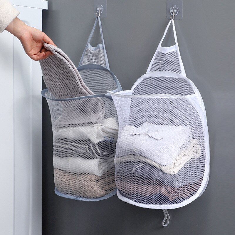 Folding Laundry Basket Organizer For Dirty Clothes Bathroom Clothes Mesh Storage Bag