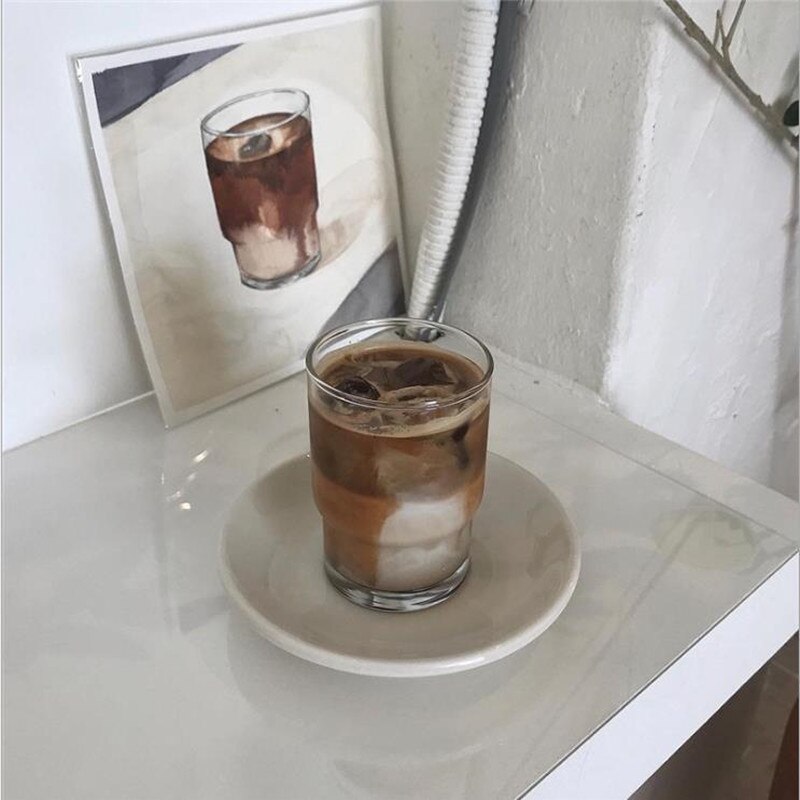 Korean Style Ins Coffee Cup Glass Cold Water Cup Milkshake Glass Ice American Latte Glass