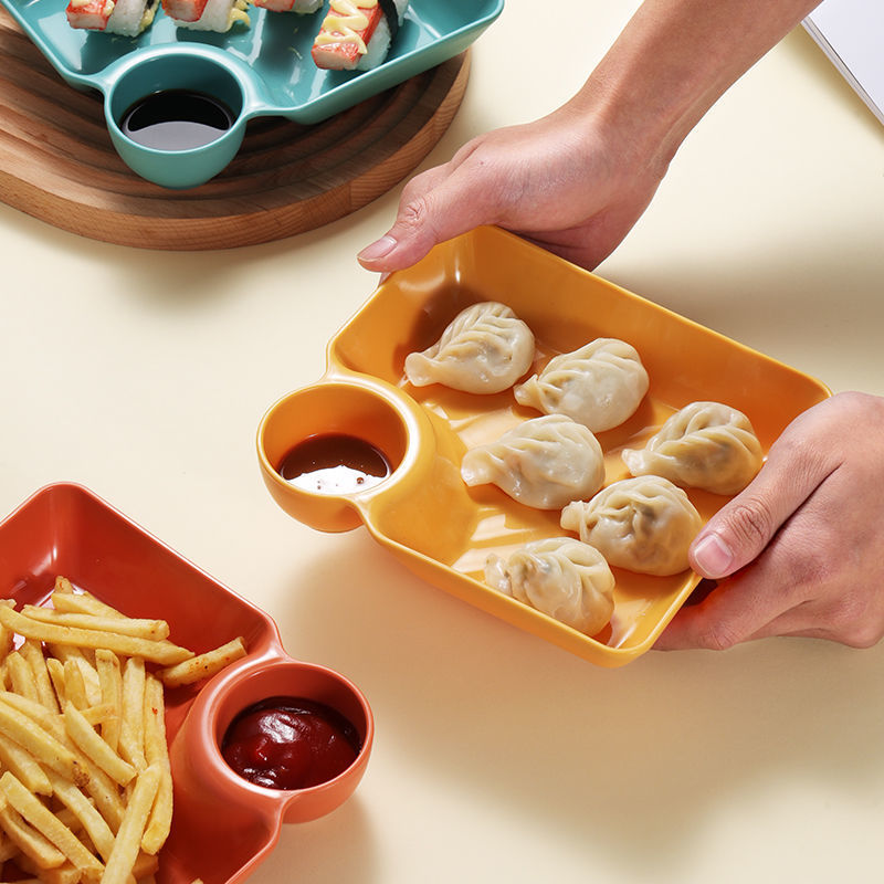 Large Square Dumpling Plate With Vinegar Space Snack Platter Creative Separated Divided Tray