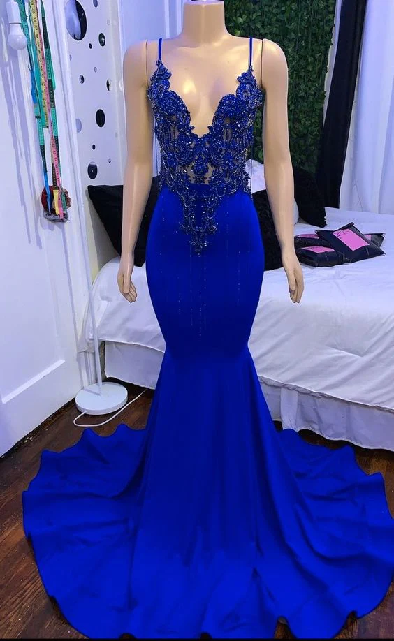 Royal Blue Prom Dresses, Mermaid Prom Dresses, Sleeveless Prom Dresses, Arabic Evening Dresses