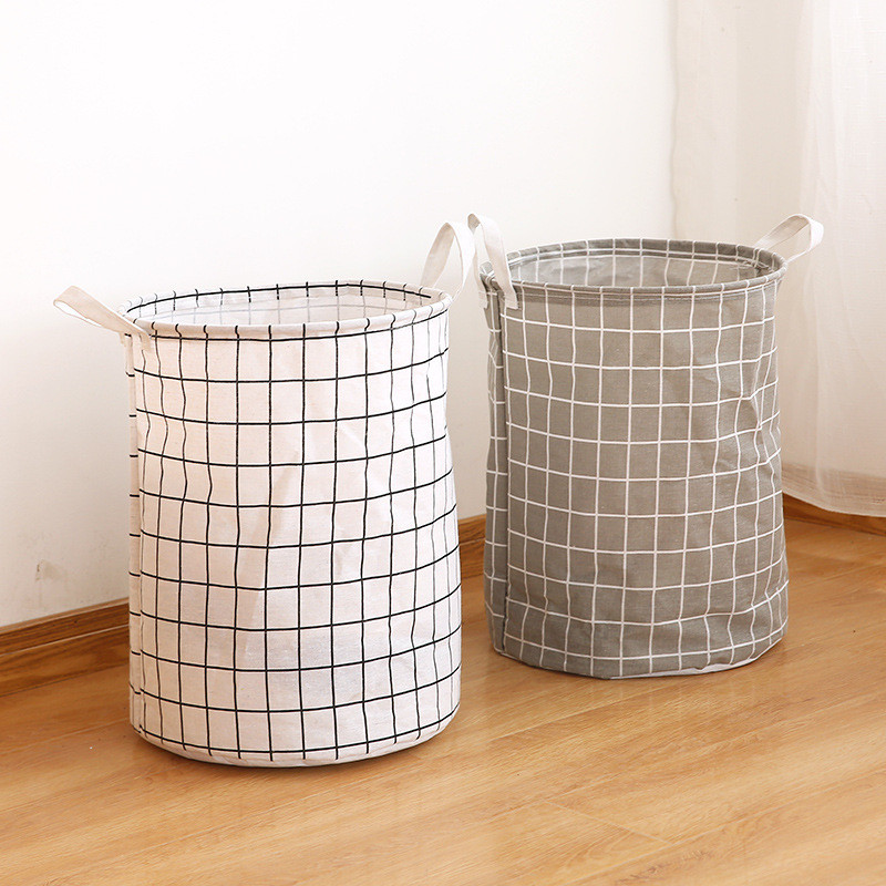 Cotton Linen Dirty Laundry Basket Foldable Round Waterproof Organizer Bucket