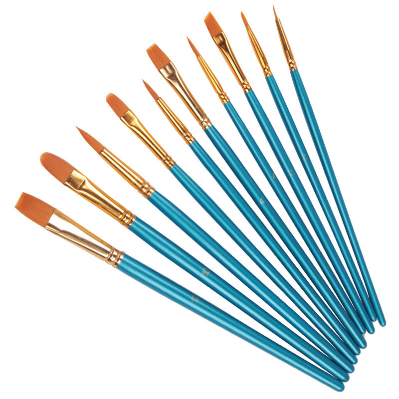 10 Pcs Artists Paint Brush Set Acrylic Watercolor Round Pointed Nylon Tip Hair Multifunction Hook Line Short Pointed Pen