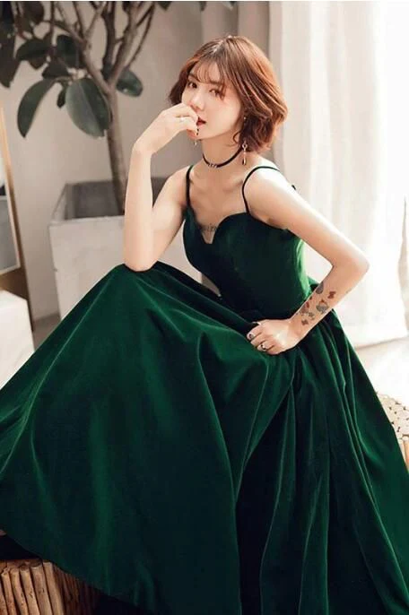 green velvet a line dress Square Neck Simple A Line Half Sleeves Velvet Bridesmaid Dresses