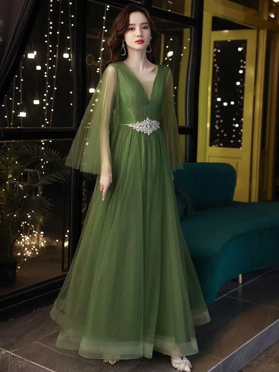 Green Evening Dress, Temperament Prom Dress