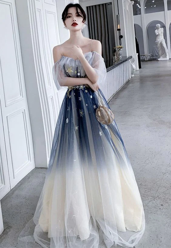 Stylish Tulle Sequins Long Prom Dress Evening Dress