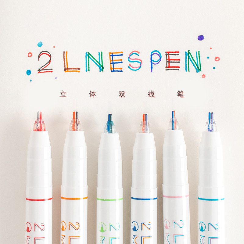 6 Pcs/box Two-color Line Gel Pens Set Creative Graffiti Pen