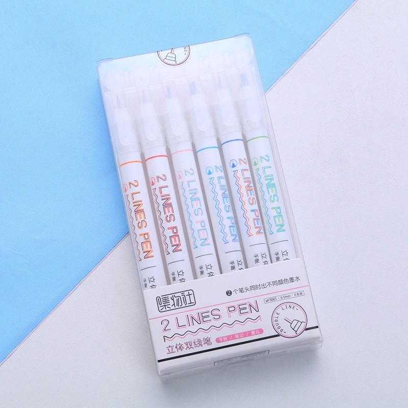 6 Pcs/box Two-color Line Gel Pens Set Creative Graffiti Pen on Luulla