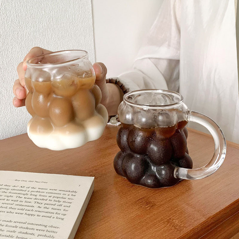 Round Grapes Transparent Glass Cup Home Kitchen Drinking Cup Drinkware Coffee Juice Large Capacity Cups With Handle