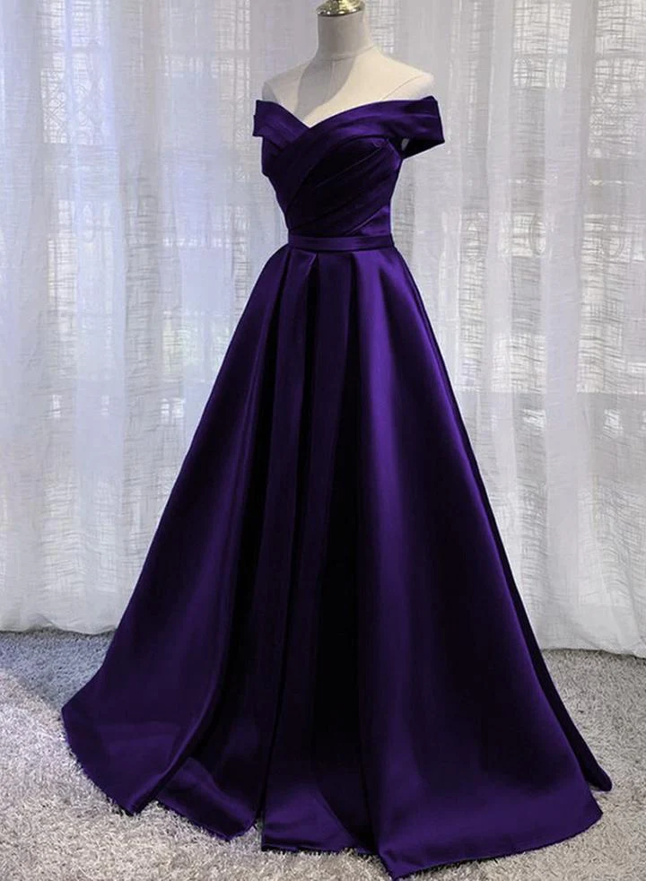 dark purple birthday dress Simple Off Shoulder Satin Long Prom Dress, Party Evening Gown on Luulla elegant formal dark purple dress