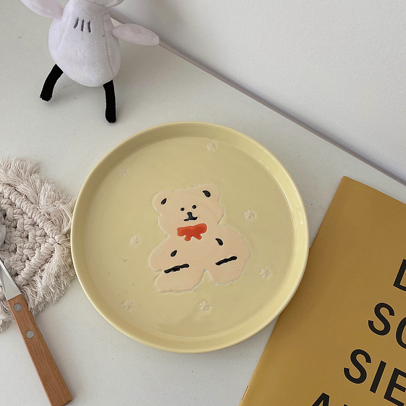 Cute Yellow Bear Ceramic Tableware Plate Kitchen Breakfast Dessert Sushi Cake Plate Home Decoration Bread Dishes Plate