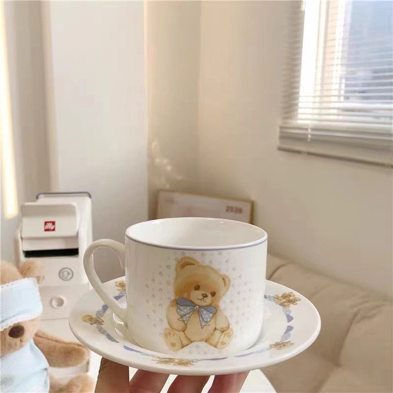 Indoor Leisure Cute Retro Loli Bear Milk Dessert Plate English Afternoon Tea Breakfast Plate