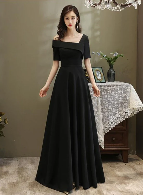 princess seam a line dress Simple A-line Black Satin Strapless Long Evening Prom Dresses, Custom –  MarryLover main image 0