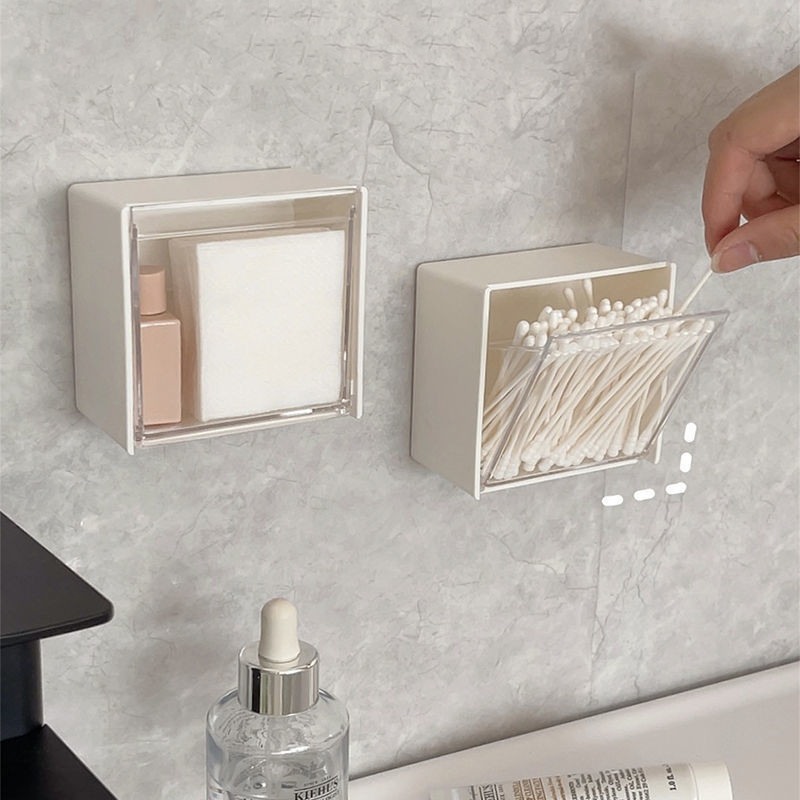 Self-adhesive Storage Box Makeup Cotton Pad Organizer Wall Shelf For Cotton Swabs Rod Jewelry Organizer