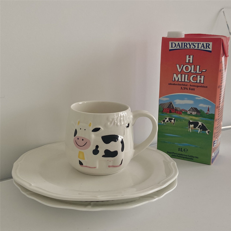 Cute Cow White Ceramic Mug Breakfast Drinkware Tea Milk Coffee Cup