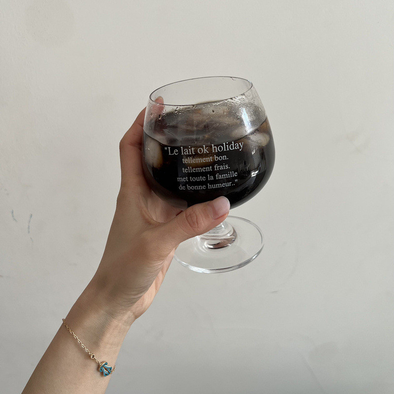 Korean Style Short Stemmed Glass Cup For Red Wine Iced Coffee Mug With Letters